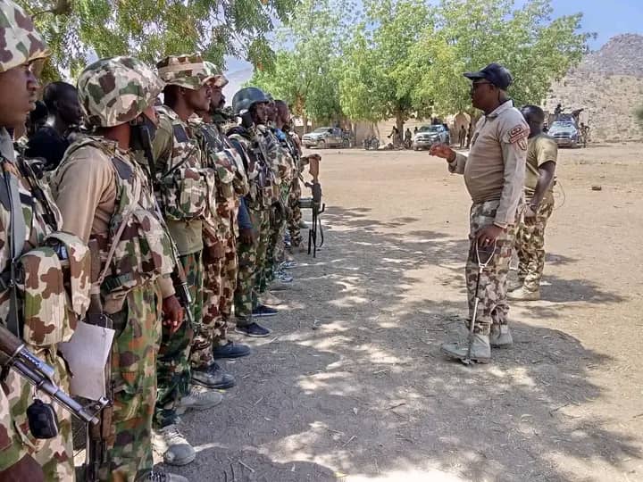 Nigeria troops in Ngoshe town shortly after recapturing the town.