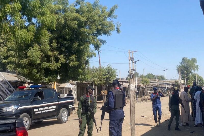 Nigerian security operatives cordoned off a crime scene shortly after bomb attack